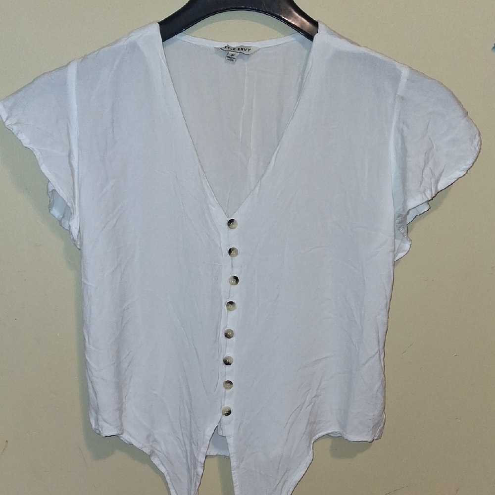 American Rag White Flutter Sleeve Tie Front Blouse